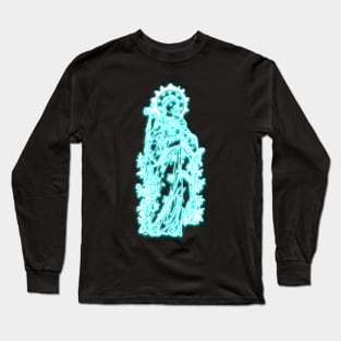 Light Blue Neon Art Virgin Mary Long Sleeve T-Shirt